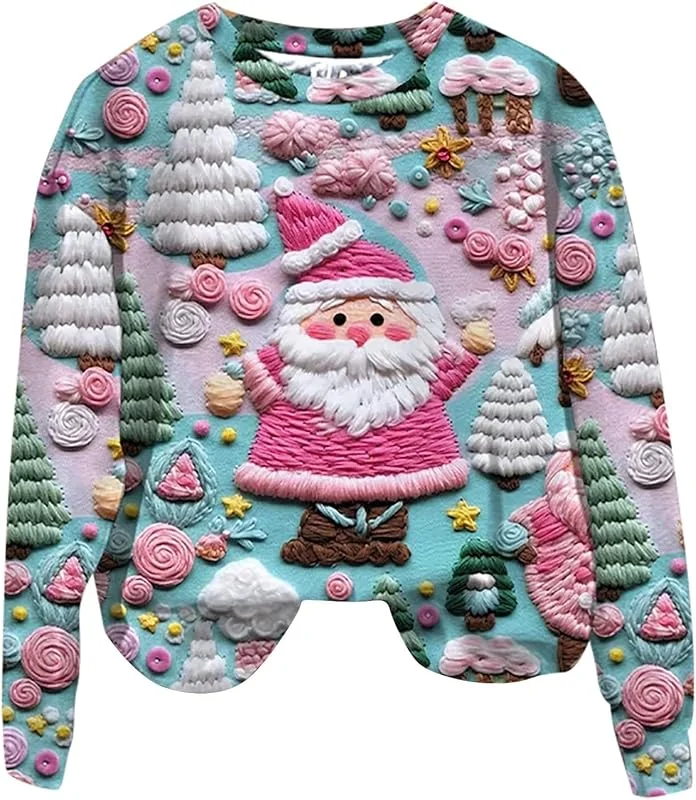 Marke: Qixiu 3D Drucken Weihnachten Sweatshirt Xmas Weihnachtspullover Damen Lustig Hässliches Pullover Langarm Rundhals Pullover Mit Weihnachtsmuster Weihnachtspulli Christmas Ugly Sweater — Weihnachtsmode