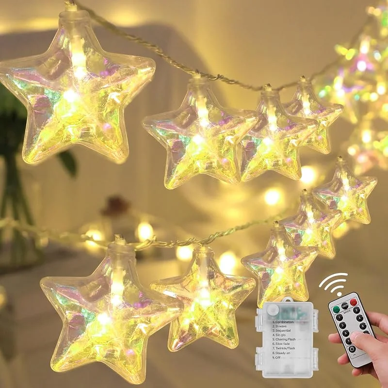 Besuche den Mecctuck-Store Lichterkette Sterne 3M, Weihnachts Lichterkette, 20 LEDs Weihnachtsbeleuchtung, Weihnachtsdeko, Fernbedienung, USB ＆ Batteriebetrieben, 8 Modi Wasserdicht Lichterkette für Innen Außen Party Garten (A)