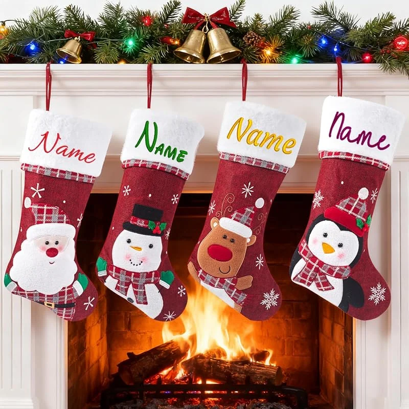 Marke: XNBTIM 2 Stück Personalisierter Stickerei Weihnachtsstrumpf mit Namen – 48 cm Große Weihnachtssocke zum Aufhängen & Befüllen – Individuelle Weihnachtsdeko für Kamin & Familie