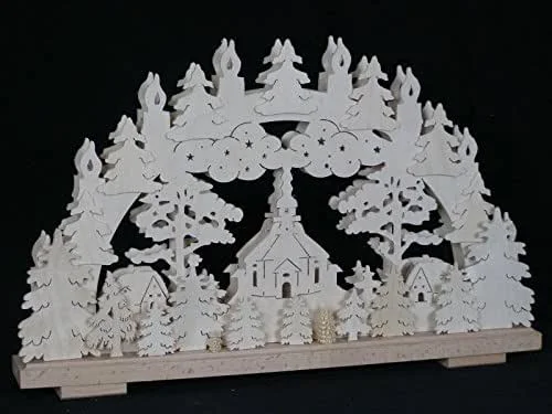 Besuche den Rudolphs Schatzkiste-Store Rudolphs Schatzkiste Schwibbogen mit Seiffener Kirche und Beleuchtung BxHxT 50x30x7cm NEU Lichterbogen Fensterbogen Spitzbogen Erzgebirge Seiffen Weihnachten Licht Holz Dekoration Beleuchtung — Weihnachtsdeko