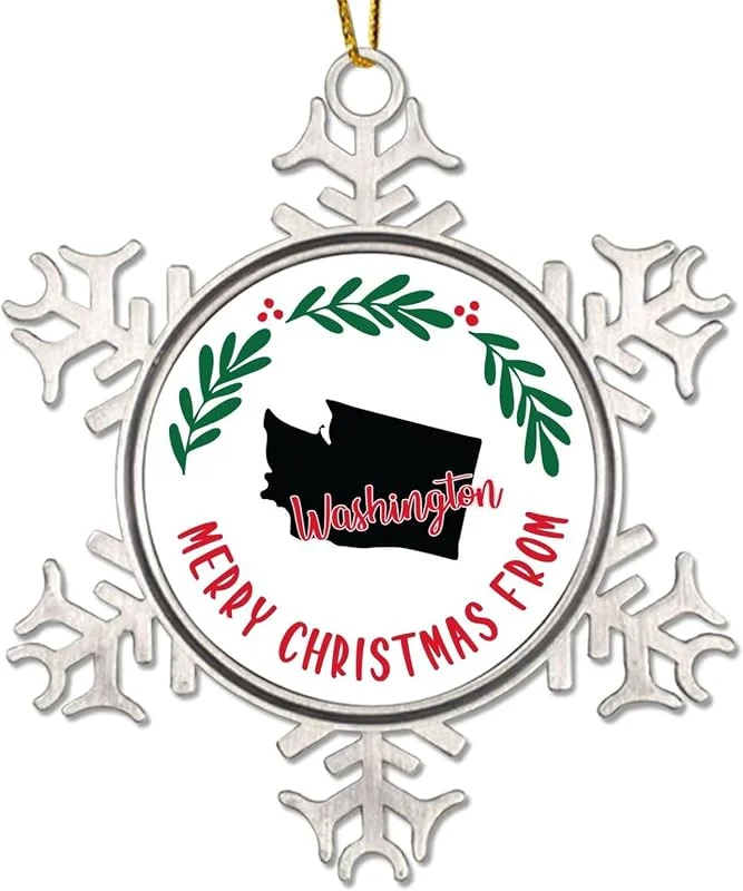 Marke: CowkissSign Patriotische American State Christmas Ornaments Merry Christmas From Washington Christmas Tree Decoration Andenken Washington Weihnachtskranz Schneeflocke Metall Weihnachtsbaum Andenken — Weihnachtsdeko