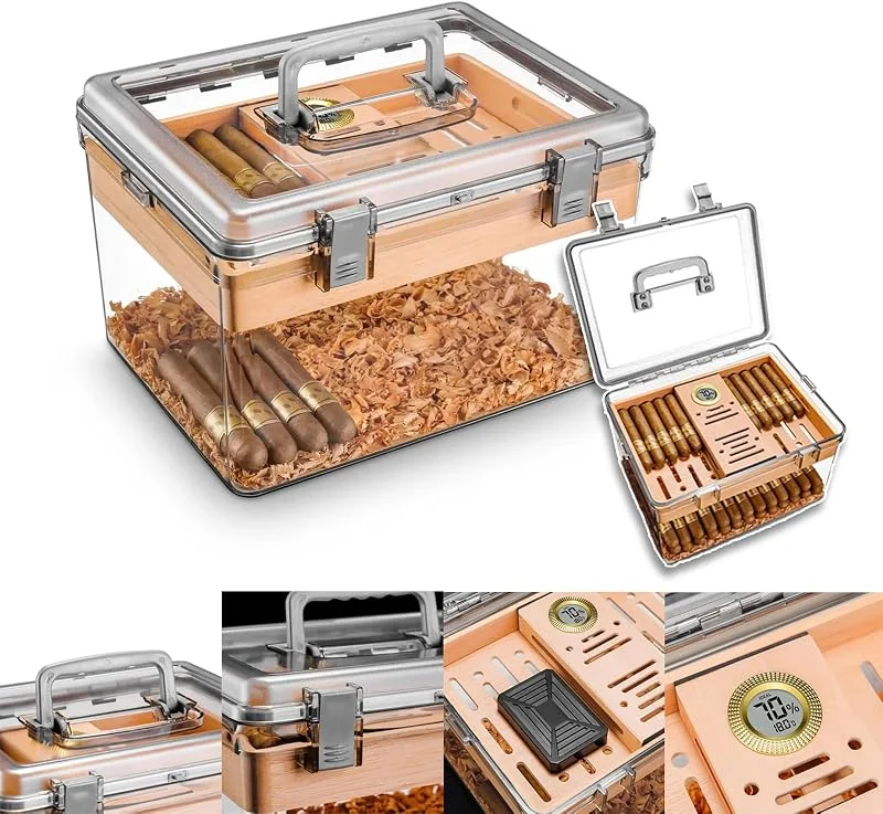 Marke: PPLDABNK Zigarrenkiste Aus PET-Material, Humidor Aus Zedernholz Mit Luftbefeuchter Und Hygrometer, Versiegeltes Zigarrenetui, Großes Fassungsvermögen: 100 Humidor-Stücke, 33 X 25, 5 X 20, 5 Cm, Multi-colored — Küche & Haushalt