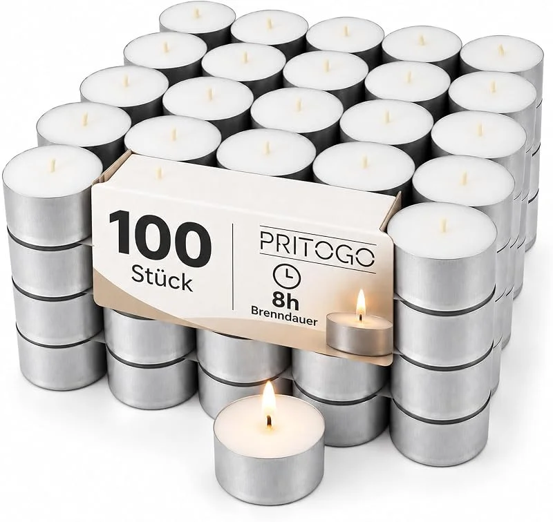 Marke: Pritogo Teelichter 100 Stück, 8 Stunden Brenndauer, weiß, unbeduftet — Kerzenlicht Abendessen