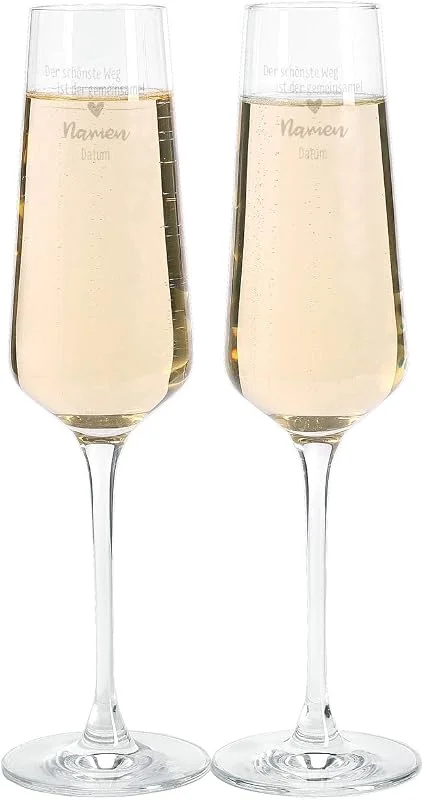 Besuche den Herz & Heim-Store Leonardo Sektgläser zur Hochzeit mit Gravur - Der schönste Weg ist der gemeinsame! - mit Namen und Datum — Wein und Festtafel