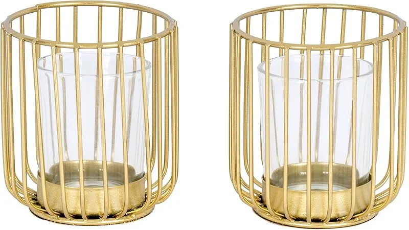 Besuche den levandeo-Store levandeo 2er Set Teelichthalter Gold Metall Glas Windlicht Kerzenhalter Tischdeko Kerze Industrialstil Deko — Kerzenlicht Abendessen