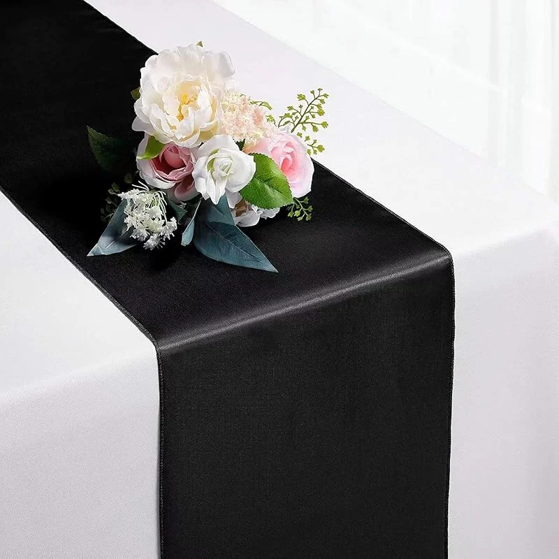 Marke: HSTWODE 1 Stück Satin-Tischläufer, 30, 5 x 274, 3 cm lang, Tischläufer für Hochzeiten, Geburtstagsfeiern, Bankette, Dekorationen, (Schwarz) — Küche & Haushalt