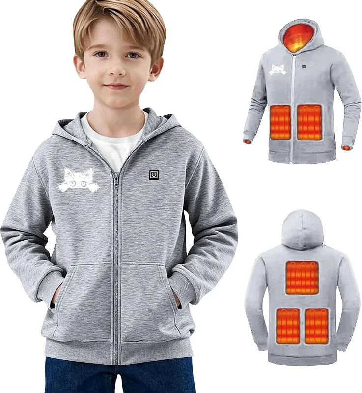 Marke: KODMNSW Beheizbare Kapuzenpullover Kinder Hoodie Sweatjacke mit 5 - Zone Heizung 3 Temperaturstufen Funktionsjacke Winterjacke Sweatshirt Beheizte Kleidung für Jungen Mädchen 4-14 Jahre — Heizkleidung