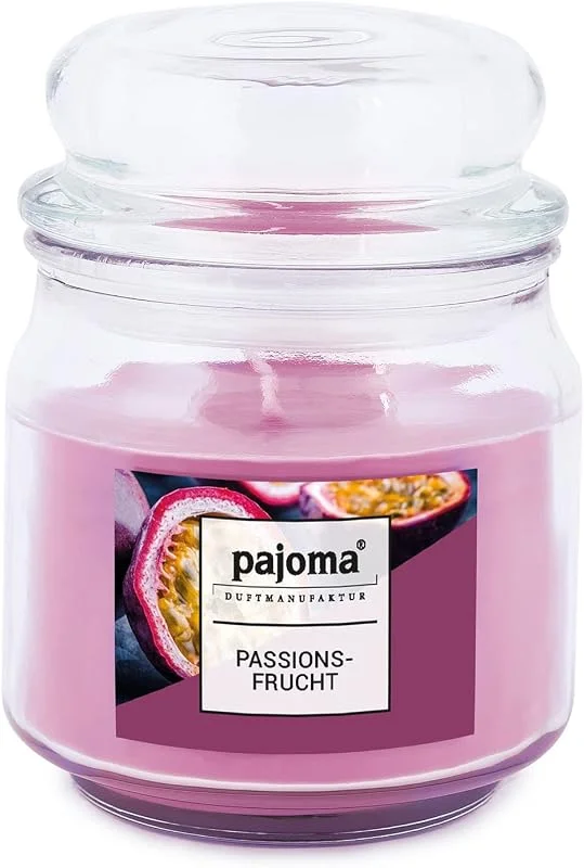 Besuche den pajoma-Store pajoma® Duftkerze "Passionsfrucht" im Bonbonglas, 248 g, Premium Kerze zum verschließen, für circa 55 Stunden — Kerzenlicht Abendessen