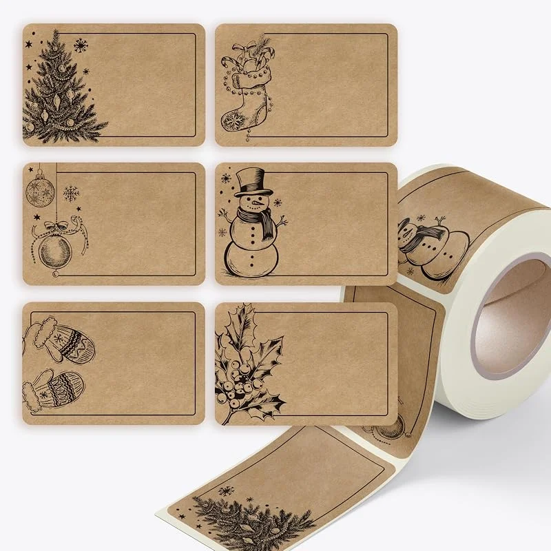 Besuche den colortouch-Store colortouch Aufkleber zum Beschriften Weihnachten - 250 St Beschriftbar Kraftpapier Optik Geschenkaufkleber - 37 * 55 mm Rechteckig Rolle Vintage Weihnachtsdeko für Verpackung, Geschenke, Tannenbaum — Geschenkverpackung