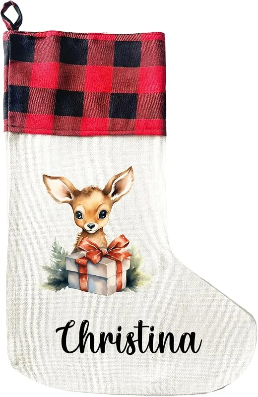 Besuche den LIEBTASTISCH-Store LIEBTASTISCH - Personalisierte Weihnachtssocken mit Tieren - 40cm x 30cm - Weihnachtsstrumpf zum Nikolaus oder Weihnachten - Namen - Geschenkbeutel - Nikolausstiefel zum Aufhängen (REH) — Weihnachtsdeko