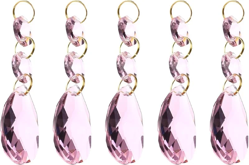 Besuche den PATIKIL-Store PATIKIL 5Pack Klar Kristall Tropfenförmig 38mm Kronleuchter Prismen Teile Hängende Pendelleuchten Perlen mit 14mm Achteckig Perle für Kronleuchter Verzierung Rosa — Weihnachtsdeko