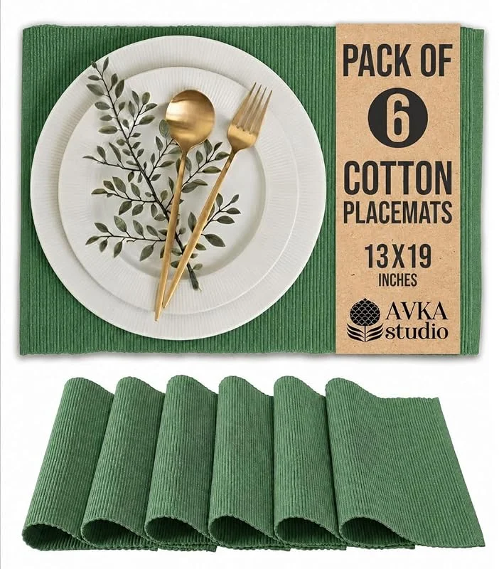 Marke: AVKA Studio AVKA Studio Platzsets aus 100% Baumwolle, gerippt, 6er-Set, 33 x 48 cm, grün, für den täglichen Gebrauch, Weihnachten, Dicke Konstruktion, waschbare und Wiederverwendbare Stoff-Tischsets — Advent und Tisch