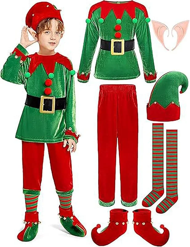 Marke: Generisch Weihnachtself Kostüm Kinder Christmas Elf Costume für Weihnachtsfeiern Elfen Kostüm für Kinder Junge Mädchen Weihnachten Elf Wichtel Grün Weihnachtskostüm Maskerade Neujahr Cosplay Party, Santa — Weihnachtsmode