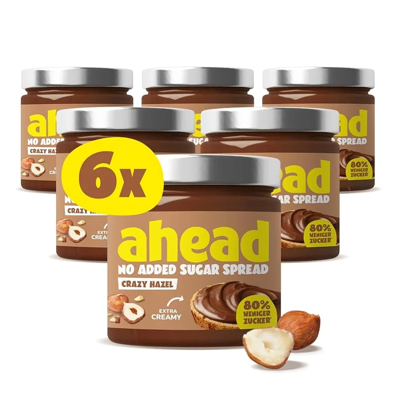 Besuche den ahead-Store ahead CRAZY HAZEL, 6 x 200g Haselnusscreme ohne Zuckerzusatz, Super leckerer Schokoaufstrich mit 80% weniger Zucker*, Ohne Palmöl, glutenfrei & vegetarisch, Zuckerarmer Brotaufstrich Schokocreme — Weihnachtskueche