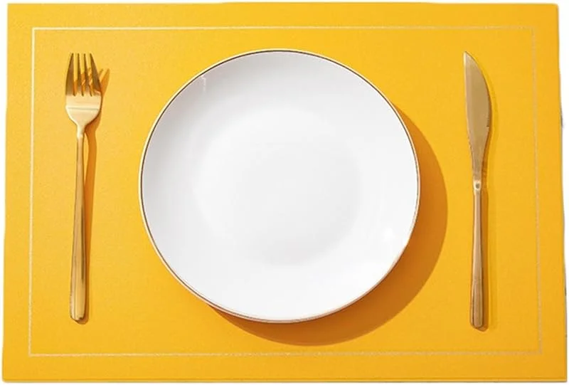 Besuche den Epinki-Store Epinki Tischsets Platzsets Abwaschbar Natur Quadratisch, 2er Set 30x43CM Platzsets Vintage 1.8MM Dicke Umkehrbar Zweifarbig Einfarbig Golden Linien aus PU Leder, Tischuntersetzer Gelb Hellgrau — Küche & Haushalt