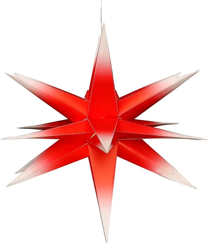 Besuche den Dekohelden24-Store Dekohelden24 Adventsstern aus Kunststoff zum aufklappen, Ø 60 cm mit 18 Spitzen, in der Farbe rot, weiß, inkl. LED Beleuchtung und Adapter, für Innen und Außen geeignet., 833305, Rot, Weiß — Weihnachtsdeko