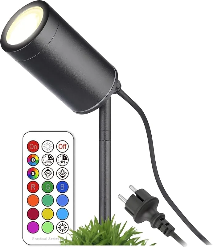 Besuche den lambado-Store lambado® Premium LED Gartenstrahler RGB mit Erdspieß inkl. 5W GU10 - Schwarze Gartenleuchte wasserfest IP67 für außen, schwenkbar inkl. 1, 5m Kabel mit Stecker — Weihnachtsbeleuchtung