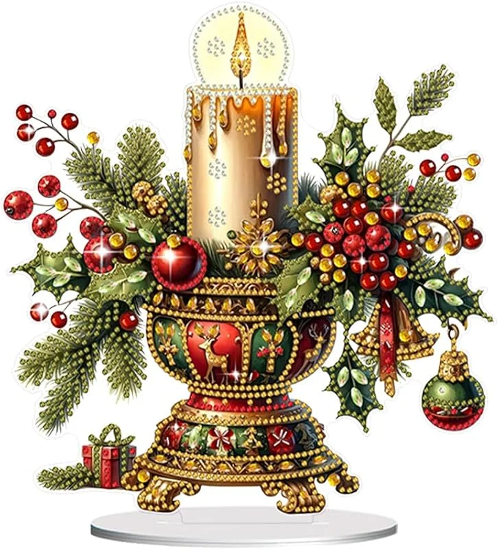 Marke: Generisch Generisch Diamond Painting Tischdeko, Weihnachten Aufsteller, 5D Bastelset, Tisch Deko für Schlafzimmer Wohnzimmer - Weihnachtskerze — Advent und Tisch