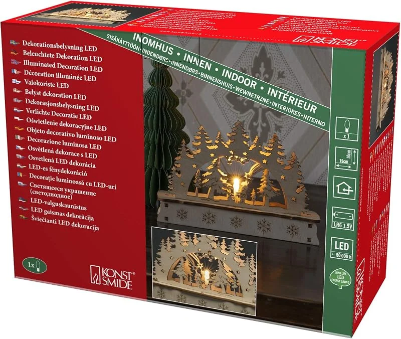 Besuche den Konstsmide-Store Konstsmide Holzsilhouette mit Weihnachtsbaum und Weihnachtsmann, holzfarben, Naturfarben, batteriebetrieben, Innen, 1 warm weiße Dioden - 3236-100 — Advent und Tisch