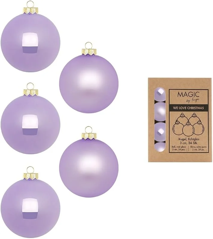 Besuche den Inge-glas-Store Weihnachtskugeln Glas 3cm x 24 Stück in Kartonbox Christbaumkugeln klein Flieder Lilac Breeze — Weihnachtsdeko