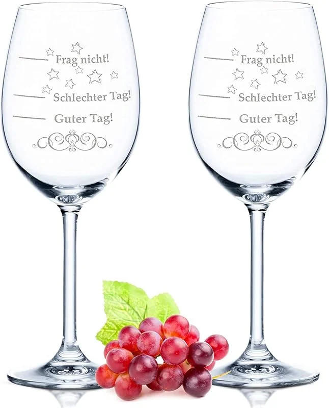 Besuche den GRAVURZEILE-Store GRAVURZEILE 2x XL Weinglas Schlechter Tag, Guter Tag - Frag nicht - Geburtstagsgeschenk - Lustige Geschenke - Geeignet als Weißweingläser Rotweingläser - Originelles Geschenk - Weingläser — Wein und Festtafel