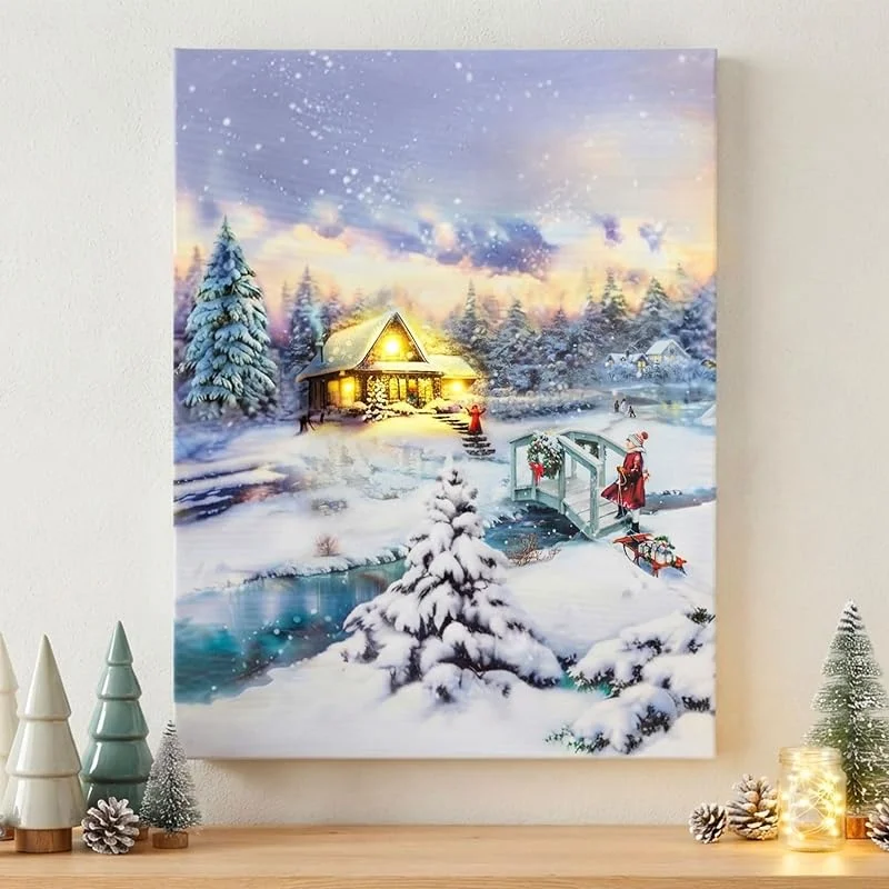 Besuche den Spetebo-Store Spetebo Weihnachts Wandbild beleuchtet 40 x 30 cm - Winterhütte — Weihnachtsdeko