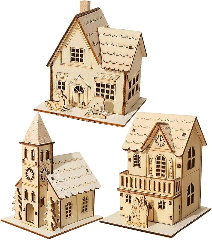 Marke: Generisch Beleuchtetes Weihnachtsdorf, niedlich, dekorativ, Holz, LED, beleuchtet — Weihnachtsdeko