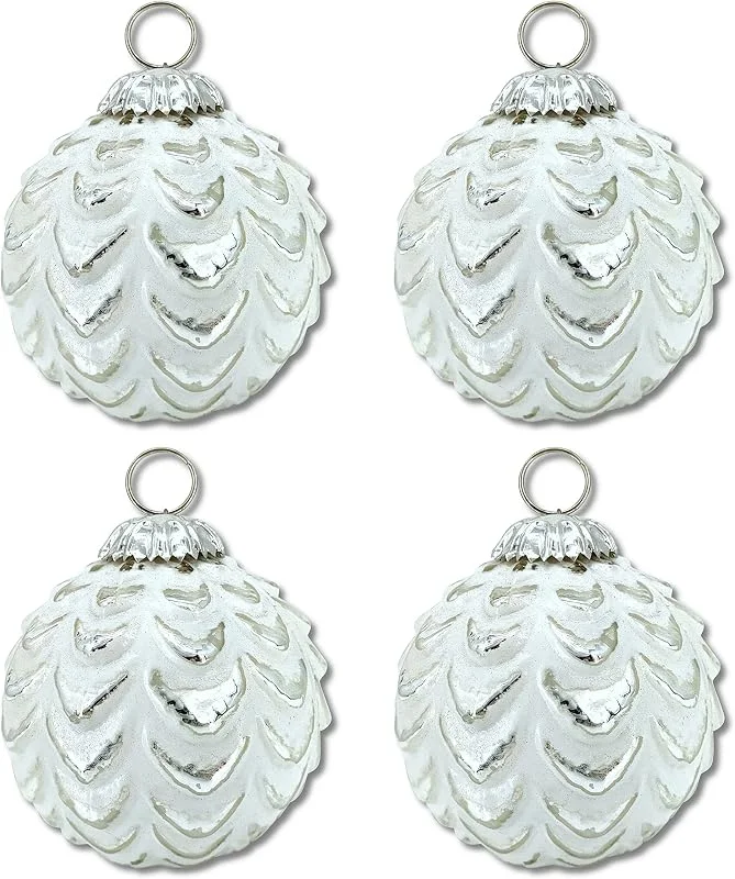 Besuche den DARO DEKO-Store Glas Weihnachtskugel weiß Silber - B - 4 Stück 8, 5 x 10cm Deko-Kugel Christbaumschmuck glänzend — Weihnachtsdeko