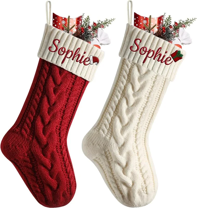 Marke: Cysincos Cysincos Weihnachtsstrumpf Personalisiert Name Nikolausstiefel, Nikolausstrumpf 18”große gestrickte Christmas Stockings hängende Weihnachtsstrümpfe Party Feiertags Weihnachten, 2pcs — Weihnachtsmode