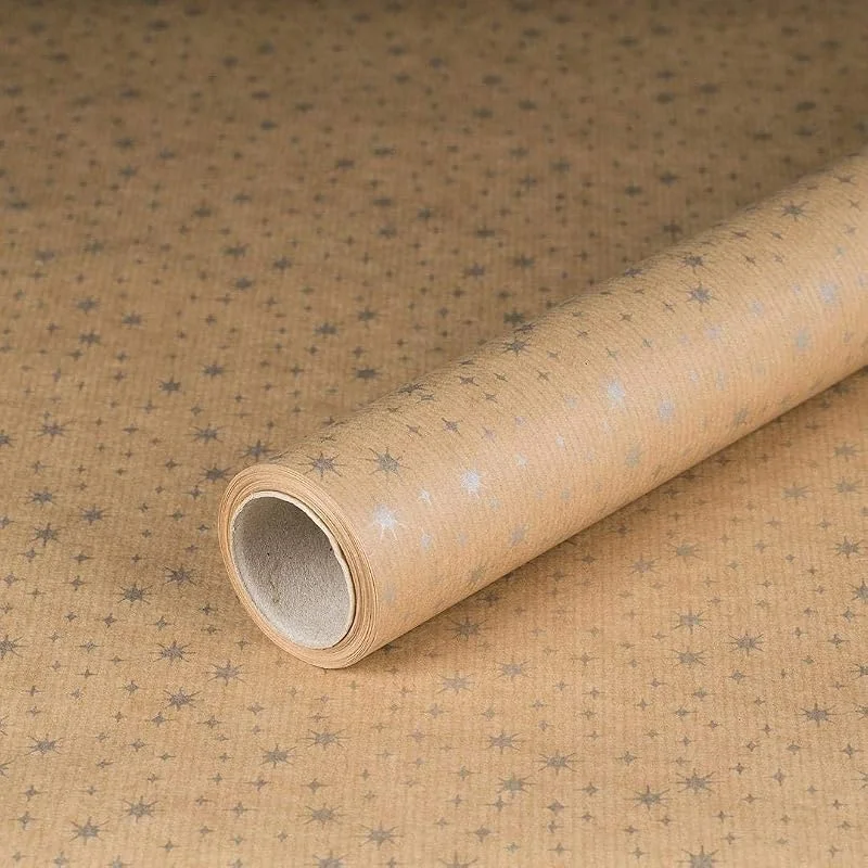Marke: Natürlich verpacken Geschenkpapier, Silberne Sterne, Weihnachtspapier, Kraftpapier, 0, 70 x 10 m — Geschenkverpackung