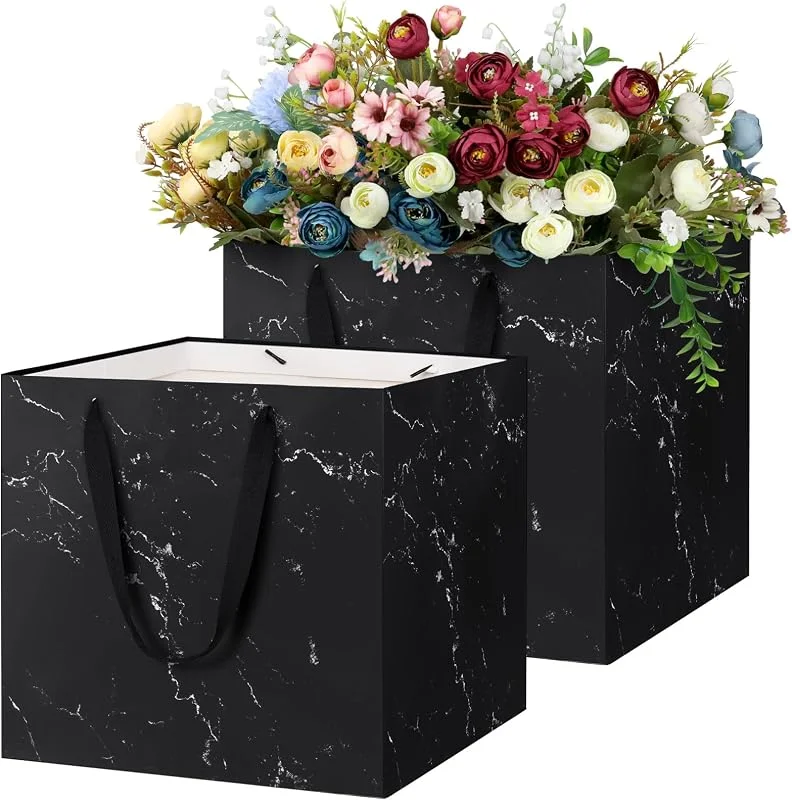Besuche den LVNRIDS-Store LVNRIDS 2 Stück Geschenktüte Groß, Quadratische Marmor Geschenktüten Papiertüten, 30x30x30cm Geschenk Tüten für Hochzeit Brautjungfer Abschlussfeier Geburtstag Weihnachten Schwarz — Geschenkverpackung