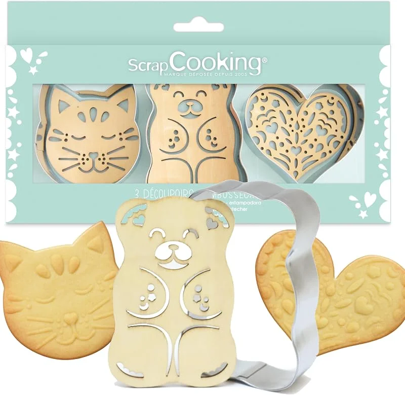 Besuche den ScrapCooking-Store ScrapCooking - 3er Ausstecher & Stempel Set - Katze, Teddybär & Herz - Ausstecher für Plätzchen, Kekse, Fondant - Edelstahl & Holz Stempel – Tiere, Süßer Bär - 2111 — Weihnachtskueche