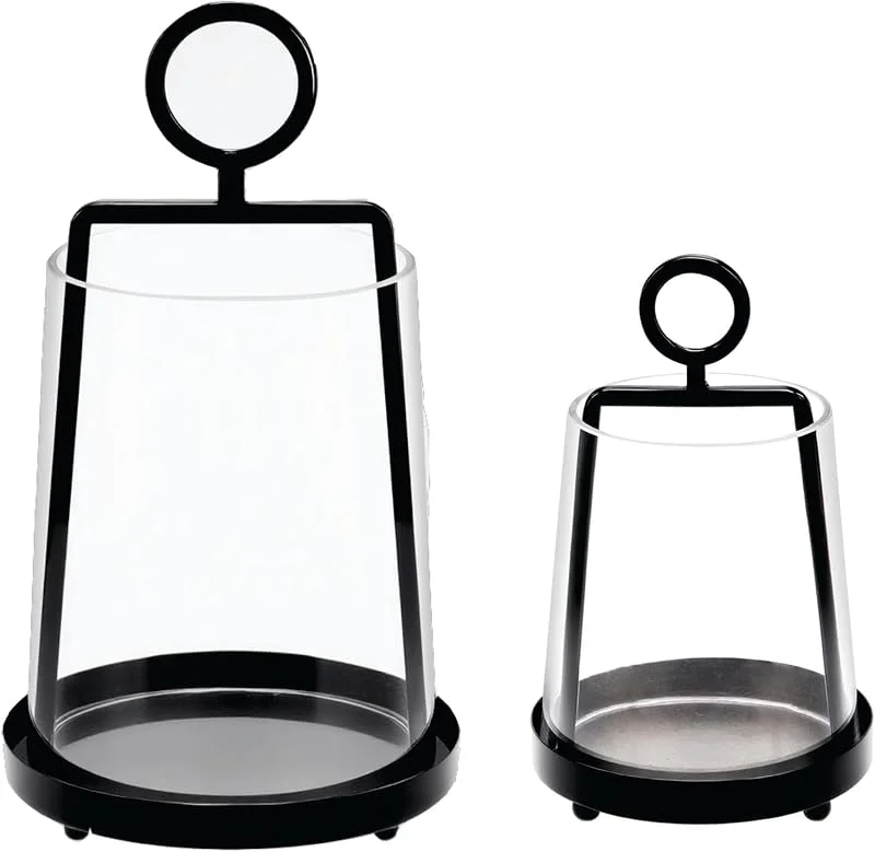Marke: twakutwaku 22, 9 und 15, 2 cm breite moderne Metall-Windlichthalter im Landhausstil mit robustem Glaszylinder in Schwarz für Stumpenkerzen und Pflanzen, industriell, minimalistisch — Kerzenlicht Abendessen