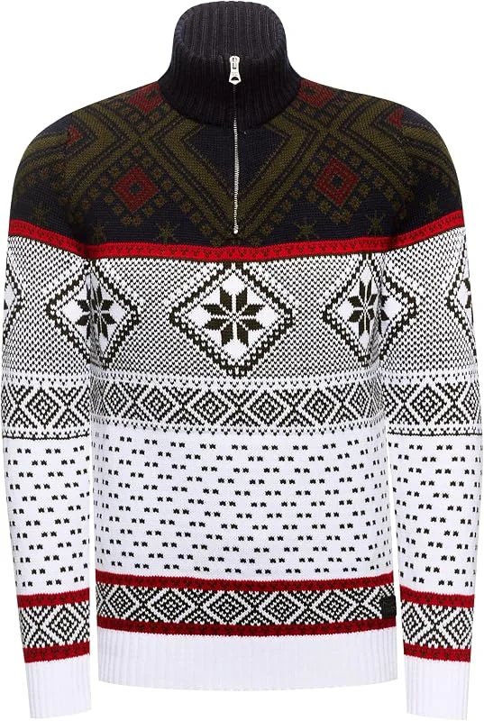 Marke: Rusty Neal Rusty Neal Kontrast Winter-Pullover Grobstrick Stehkragen Strick Weihnachtenspullover Rolli Zipper 407 — Weihnachtsmode