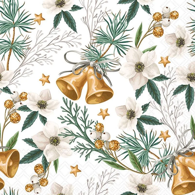 Besuche den Ambiente-Store 20 Servietten Winter Weiße Christrose und Glocken als Tischdeko. Papierservietten mit Motiv. Auch für Decoupage und Serviettentechnik 33x33cm — Advent und Tisch