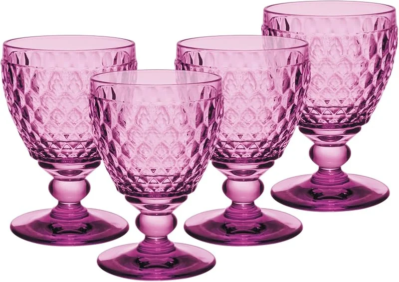 Villeroy & Boch Boston Berry Weißweingläser 4er Set, 230 ml, Farbige Weingläser mit Facettenmuster, Kristallglas für Weißwein, Spülmaschinengeeignet, Rosa — Geschenkverpackung