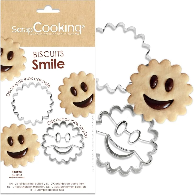 Besuche den ScrapCooking-Store ScrapCooking - 2 Ausstechformen „Smile“ aus Edelstahl - Keks-Ausstecher mit Gesicht - Backset für Plätzchen, Tartelettes - Kinderfreundliches Backzubehör - 2112 — Weihnachtskueche