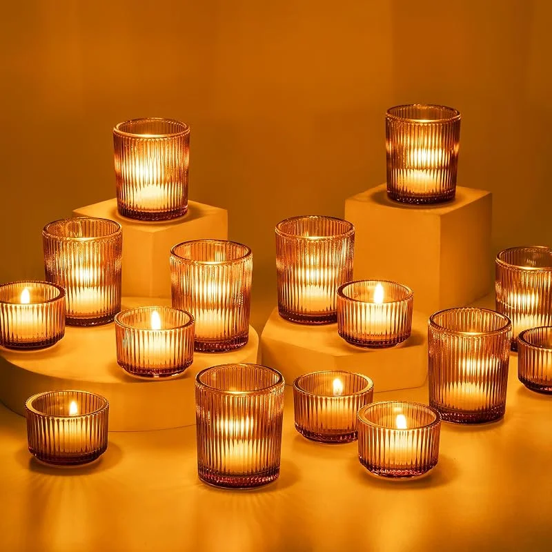 Besuche den Glasseam-Store Teelichthalter aus Glas: Glasseam Bernstein-gerippte Teelichter, Kerzenhalter, Großpackung, 24 kleine Teelichthalter, Herbstkerzenhalter für Tischdekoration, Erntedankfest, Weihnachten — Kerzenlicht Abendessen