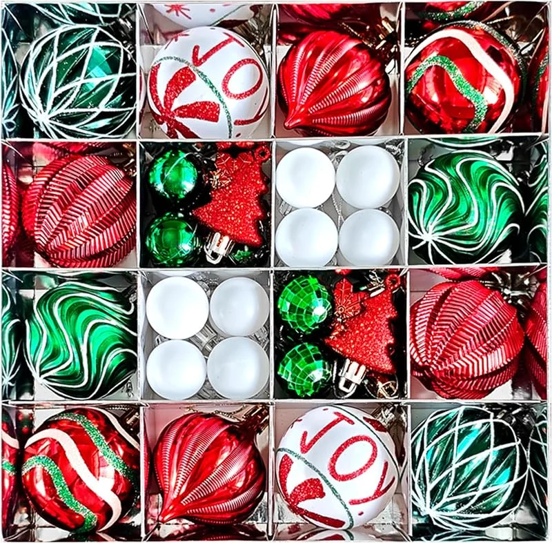 Marke: Yvocuyn 46-teiliges Weihnachtsbaumschmuck-Set mit hängenden Zuckerstangen und Schneeflocken, Mini-Baum-Hängedekoration, Weihnachtskugel-Ornamente für Urlaub, Party, Stil 3 — Weihnachtsdeko