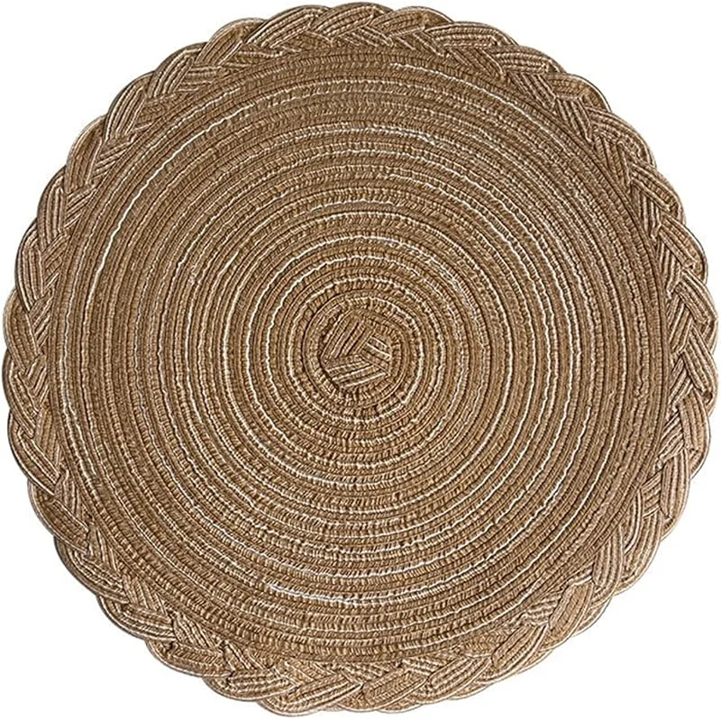 Besuche den Epinki-Store Epinki 2Pcs Set Tischset Abwaschbar Junge Rund 38CM, Polyester Platzsets Weihnachten Abwaschbar Blumen Gewebt Muster Hitzebeständige, Tisch-Sets Gelb Braun für Hause Küche Restaurant und Hotel — Küche & Haushalt