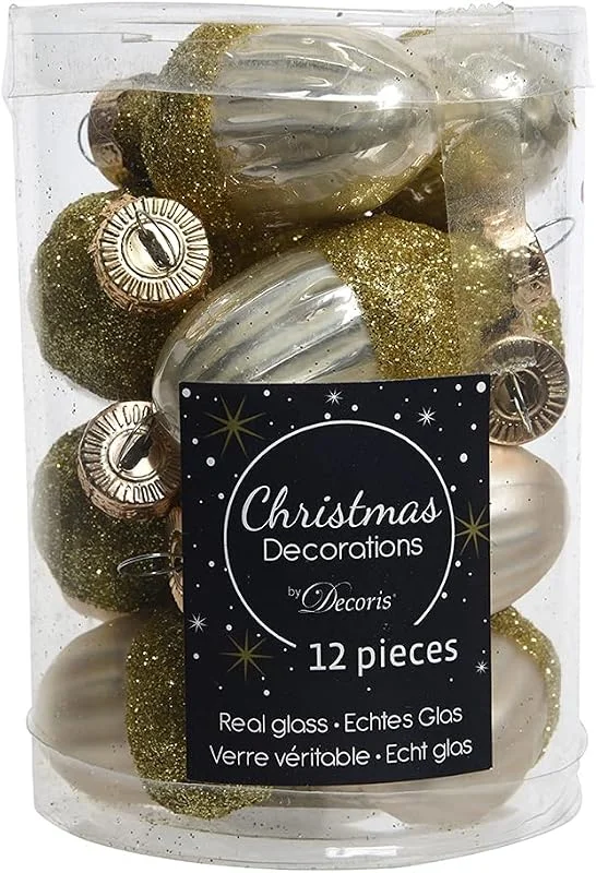Marke: Decoris Christbaumschmuck Eicheln Glas 4cm x 12 Stück Weihnachtskugeln Perle, hellgold — Weihnachtsdeko
