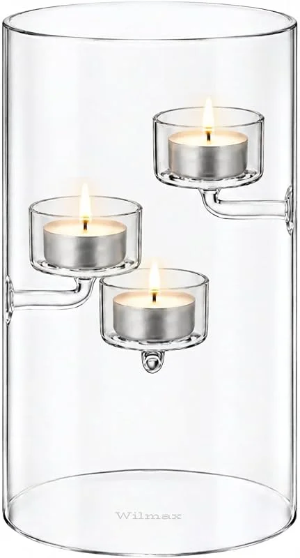 Besuche den Wilmax England-Store Wilmax Thermoglas-Kronleuchter - Kerzenständer für 3 Teelicht Durchsichtig Kerzenständer - Kerzen Vase Tischdekoration - Windlicht Outdoor Kerzengläser Hochwertig — Kerzenlicht Abendessen
