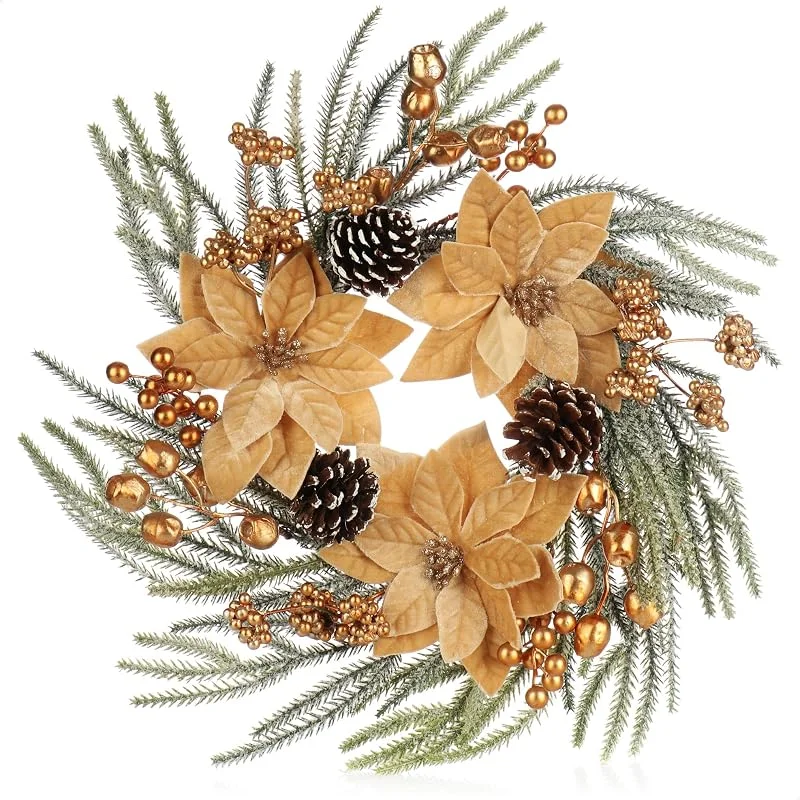 Besuche den com-four-Store COM-FOUR® Türkranz Weihnachten, Adventskranz mit großen Blüten und Glitzer — Weihnachtsdeko