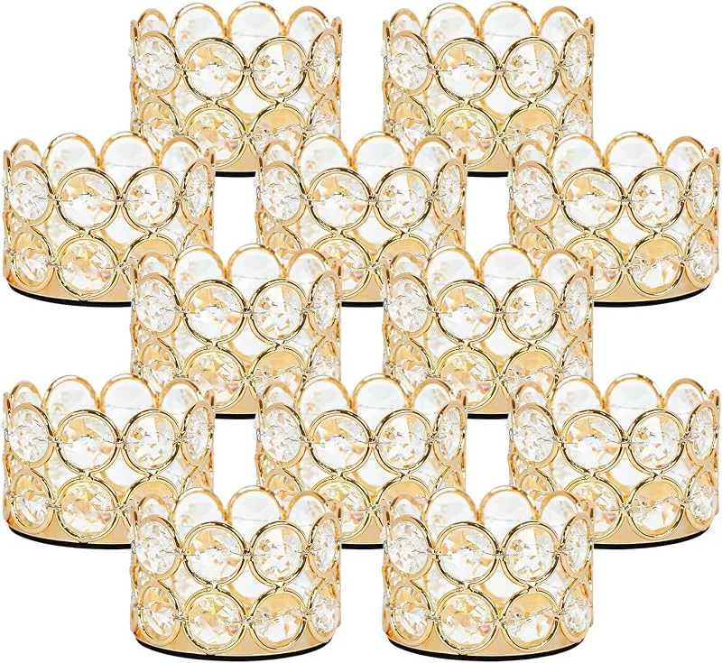 Besuche den VINCIGANT-Store Teelichthalter Gold Kristall, Metall Kerzenhalter Halter 12er Set, Weihnachtsdeko, Wohnzimmer, Dekoration Hochzeit Tisch — Kerzenlicht Abendessen