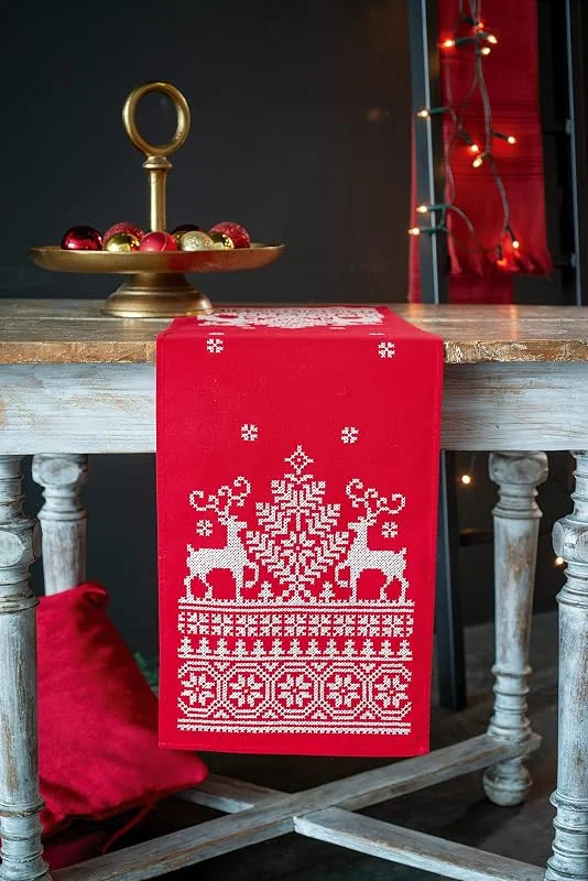 Besuche den Vervaco-Store Vervaco Stickpackung Kreuzstich Set Vorgedruckt Tischläufer Rentier Stickdecken Vorgezeichnet DIY Basteln Erwachsene Kreativ Stickläufer zum Selbersticken 30 x 105 cm Stickset — Advent und Tisch