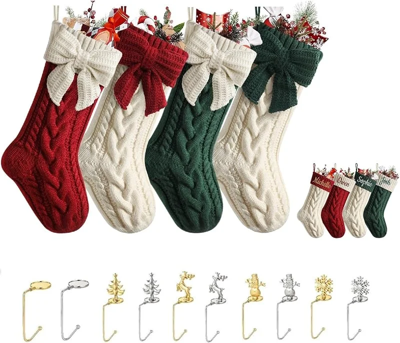 Besuche den papasgix-Store papasgix Weihnachtsstrumpf Personalisiert mit Name Nikolausstrumpf 46cm große gestrickte Weihnachtssocken Icon Christmas Stockings Haken Weihnachtsdeko (Bunt Rückseite–Name, 1PC)