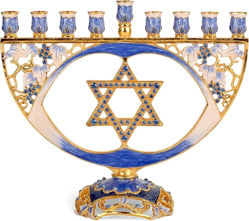 Marke: Ner Mitzvah Hanukkah Menora – passend für alle Standard Chanukah-Kerzen – Moderne Juwelenkerzenmenora für Chanukah – Blauer traditioneller Stern – Ner Mitzvah — Kerzenlicht Abendessen
