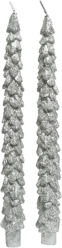 Marke: Selezione Varzi Spitzkerzen ca. 26cm 2er Set mit Glitzer Wachs Weihnachtskerzen Tannenbaum Silber, Set 2 — Kerzenlicht Abendessen