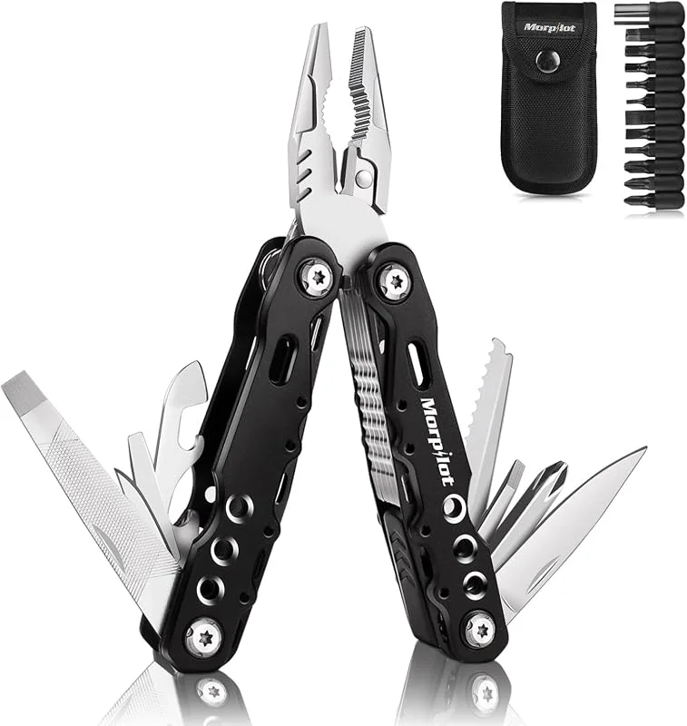 Besuche den Morpilot-Store morpilot Multitool Werkzeug, 25 in 1 Faltbares Edelstahl Multifunktionale Zange, Multitools als Schneider, Flaschenöffner und Karabiner, mit 11 Schraubendreher Bits und Gurtcliptasche — Wein und Festtafel