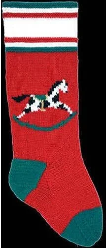 Marke: DooLallies Christmas Stockings Kits DooLallies Weihnachtsstrumpf-Set zum Stricken, Schaukelpferd, Rot — Weihnachtsdeko